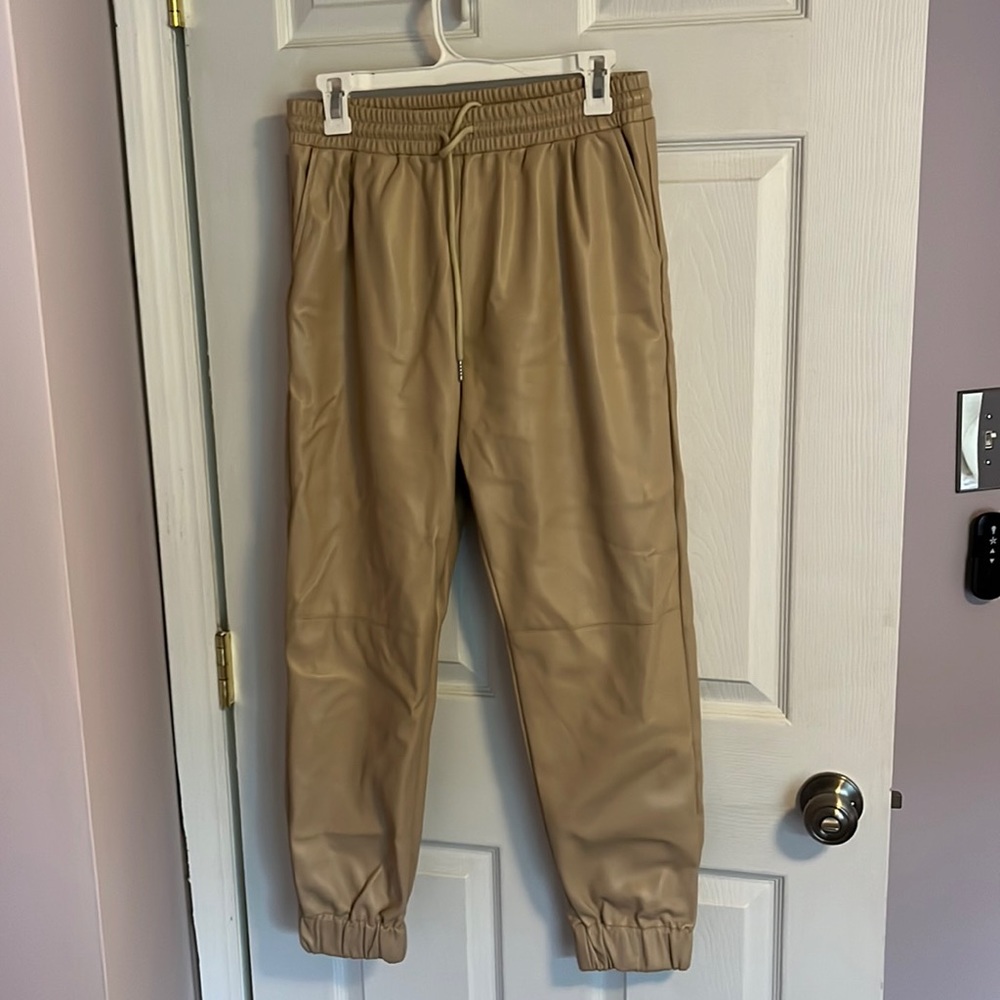 Faux leather tan joggers, never worn